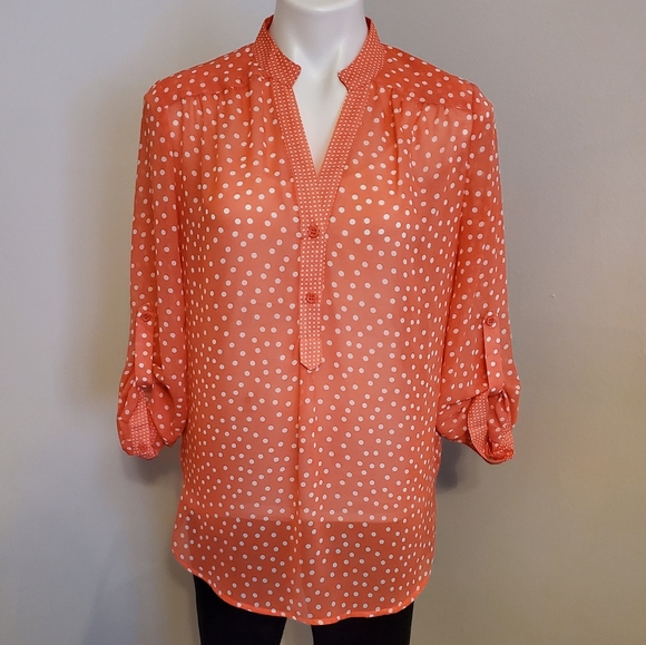 Tacera Tops - Coral Tacera Polka Dot Top NWOT Size Medium